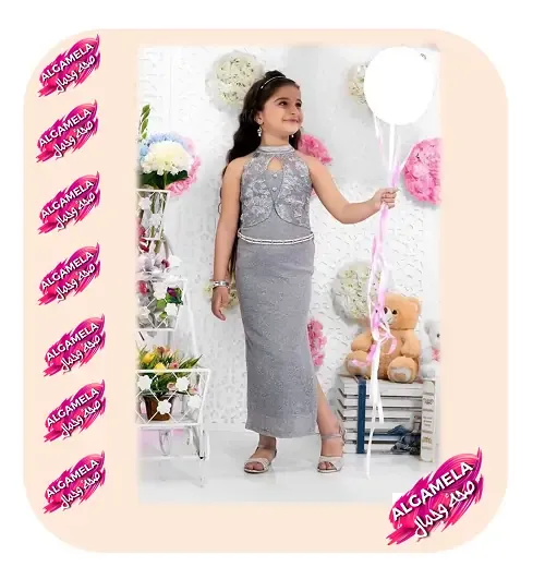 فستان سواريه سك طويل بلون رمادي