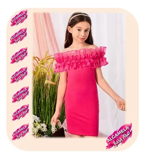 فستان حفلات اطفال وردي بأكتاف عارية