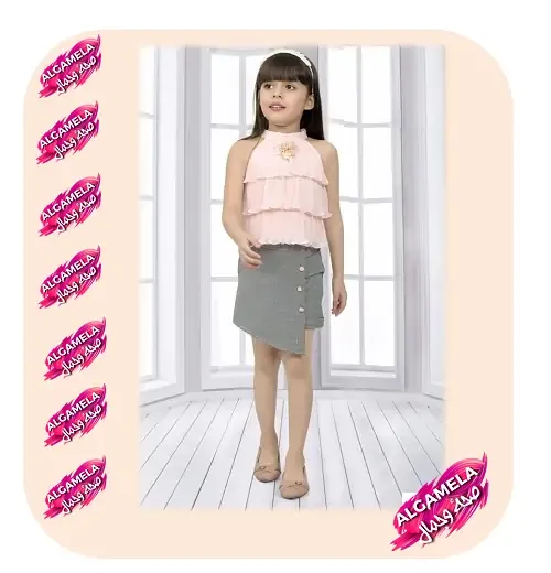 فستان أطفال سواريه سك قصير باللون الوردي والرمادي بأرار وأطوال مختلف