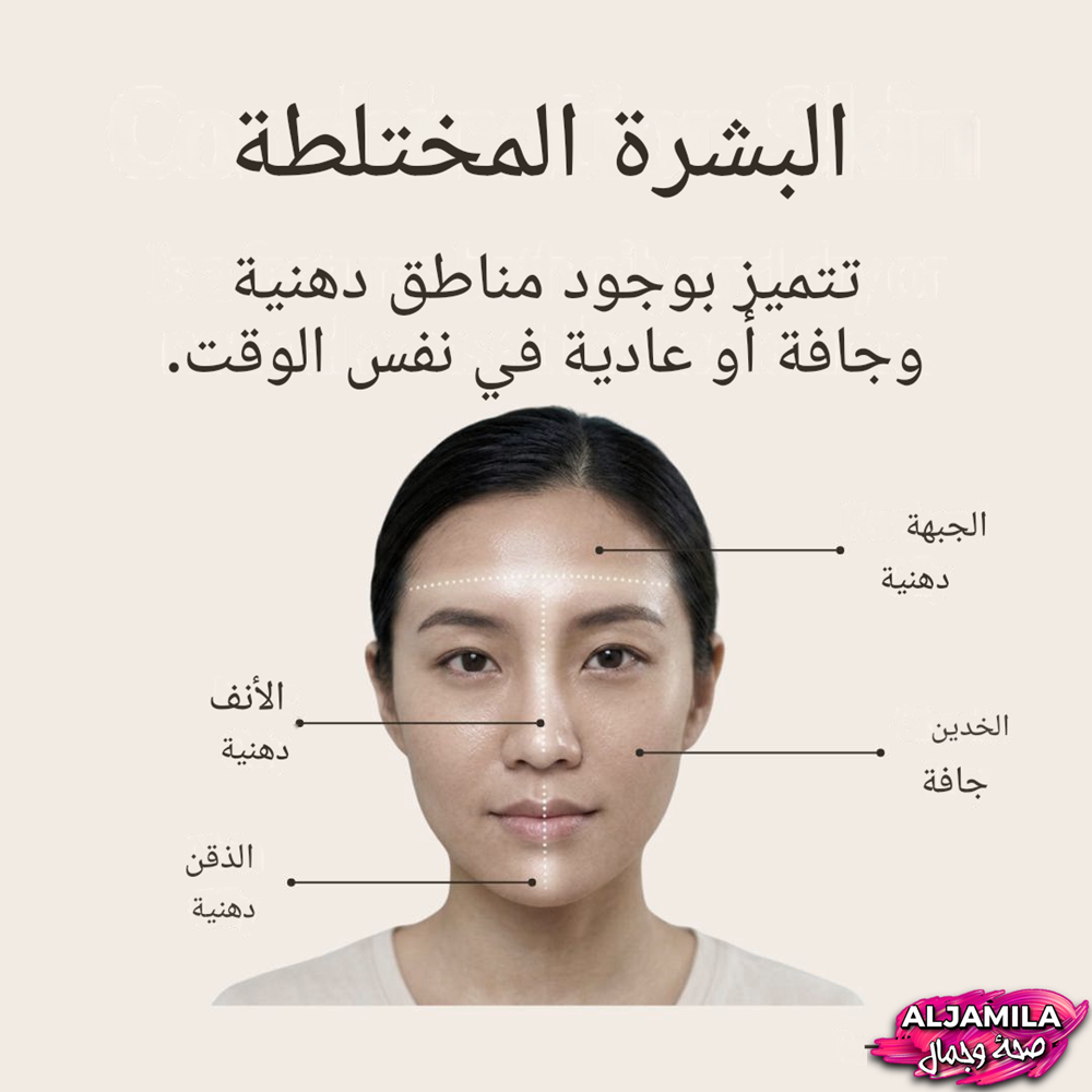 خريطة الوجه الخاصة بالبشرة المختلطة