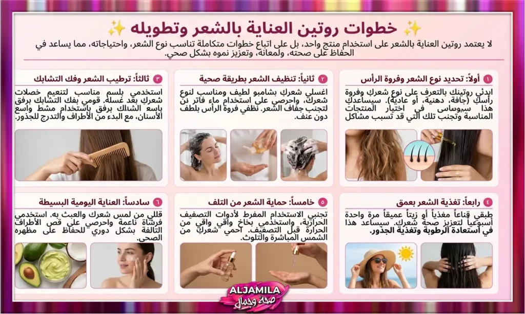خطوات روتين العناية بالشعر وتطويله من الجميلة